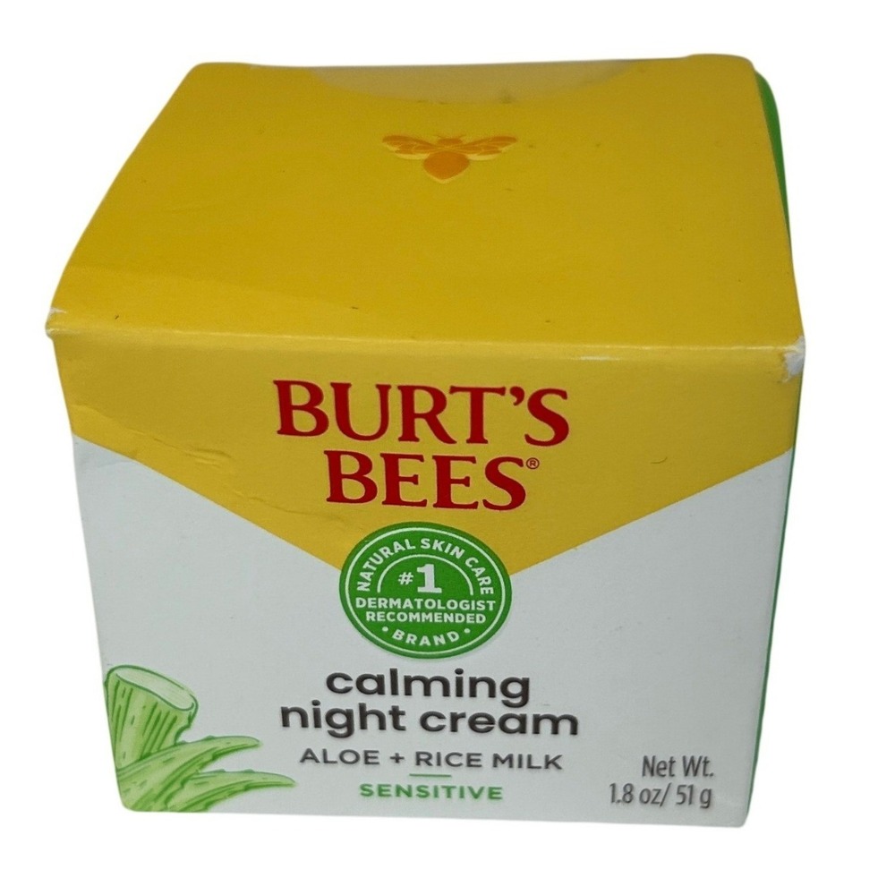 Burt's Bees Calming Night Cream Aloe + Rice Milk Sensitive Skin 1.8oz New Box